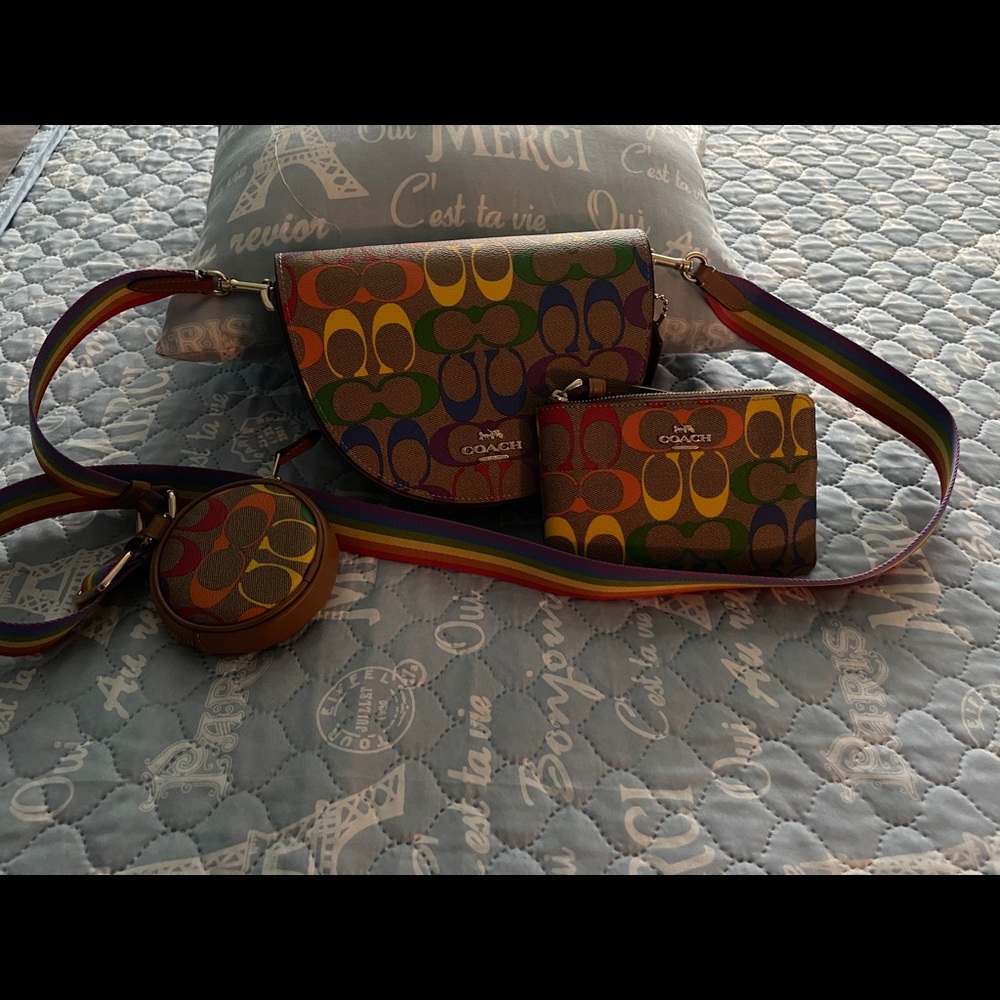 New coach rainbow crossbody, Pouch and wristlet